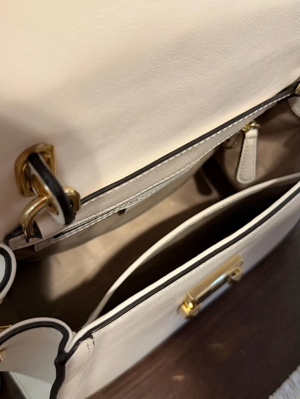 Michael Kors Cream Leather Top-Handle Satchel with Gold Hardware